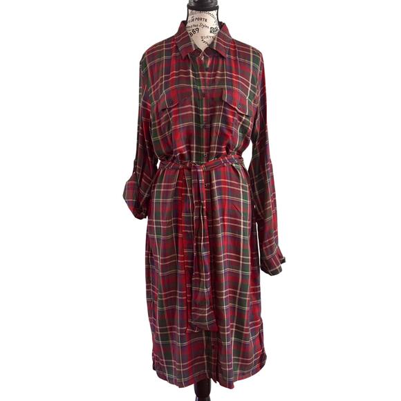 Ralph Lauren Red Plaid Button Down Long Sleeve Shirt Tartan Dress w Belt size 12 - Picture 1 of 13